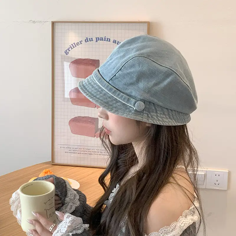 Washed Denim Forward Beret Hat for Women - Image 6