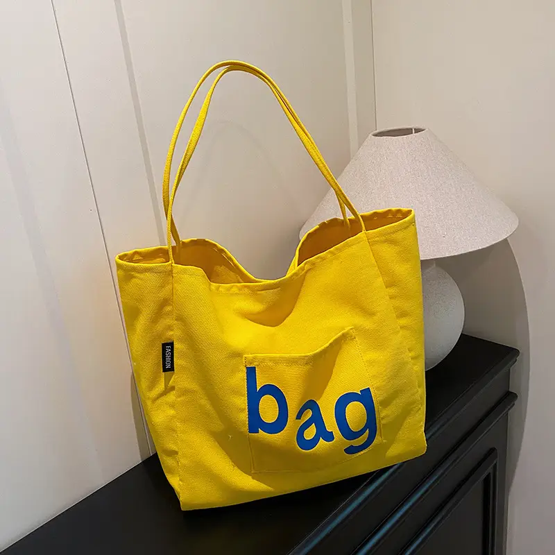 Women Large Capacity Canvas Tote Bag with "bag" Print - Image 6