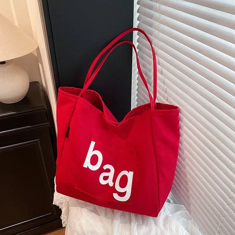 Women Large Capacity Canvas Tote Bag with "bag" Print - Image 7