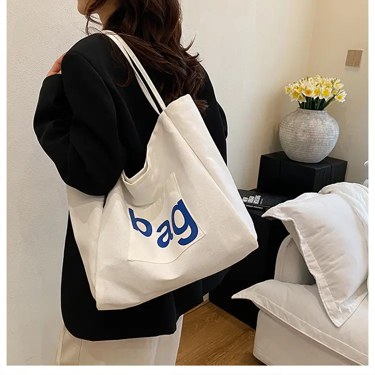 Women Large Capacity Canvas Tote Bag with "bag" Print — feature 10