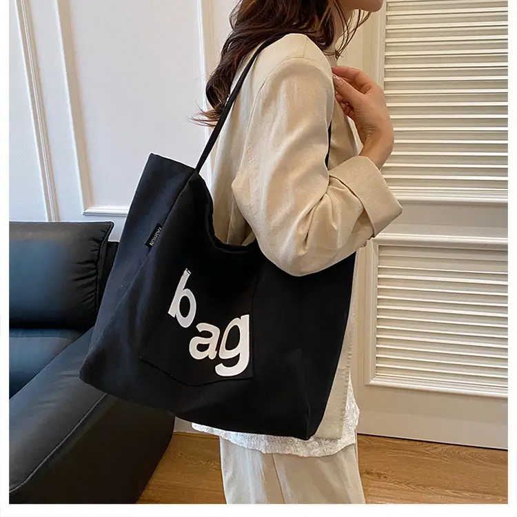 Women Large Capacity Canvas Tote Bag with "bag" Print — feature 11