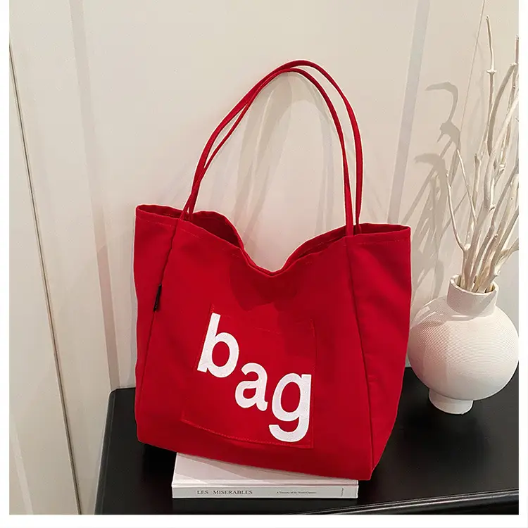 Women Large Capacity Canvas Tote Bag with "bag" Print — feature 21