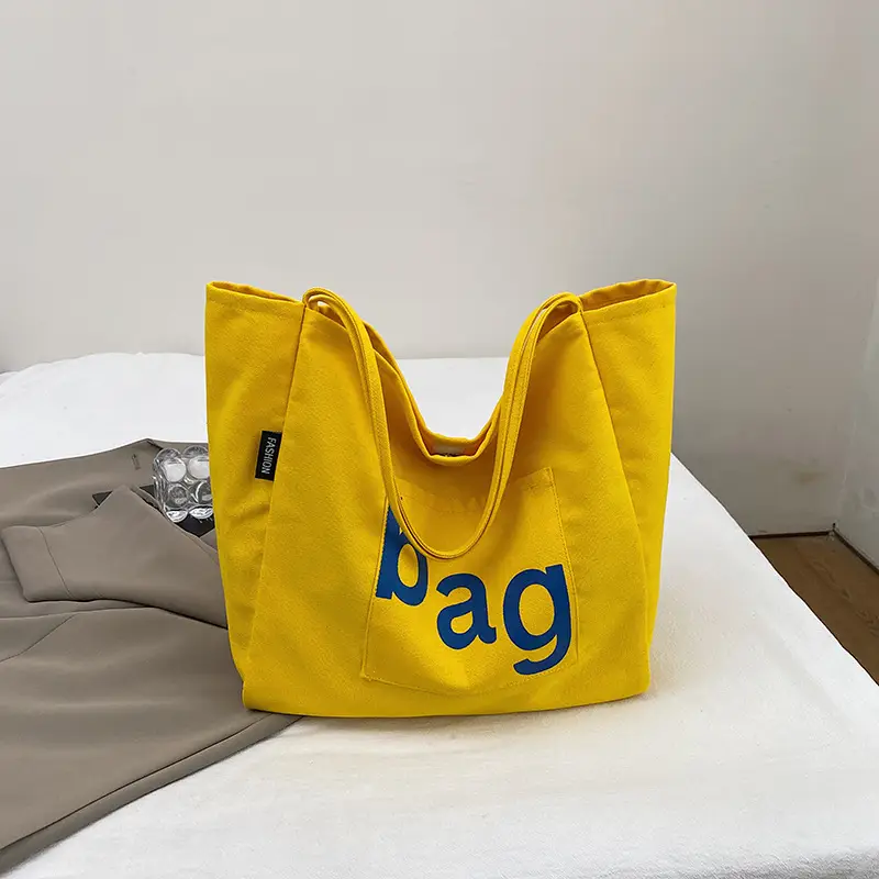 Women Large Capacity Canvas Tote Bag with "bag" Print - Image 4