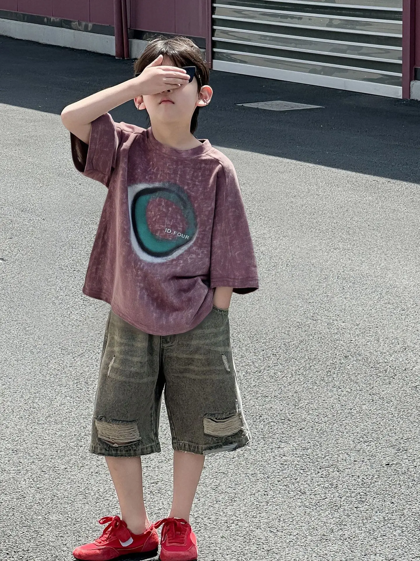 Boys T-shirt Purple Round Logo Short Sleeve 2025