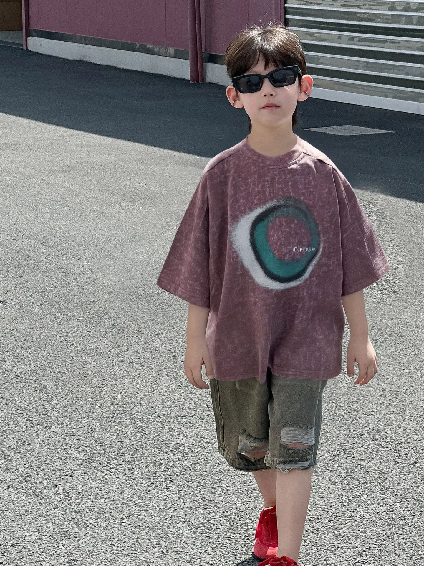 Boys T-shirt Purple Round Logo Short Sleeve 2025