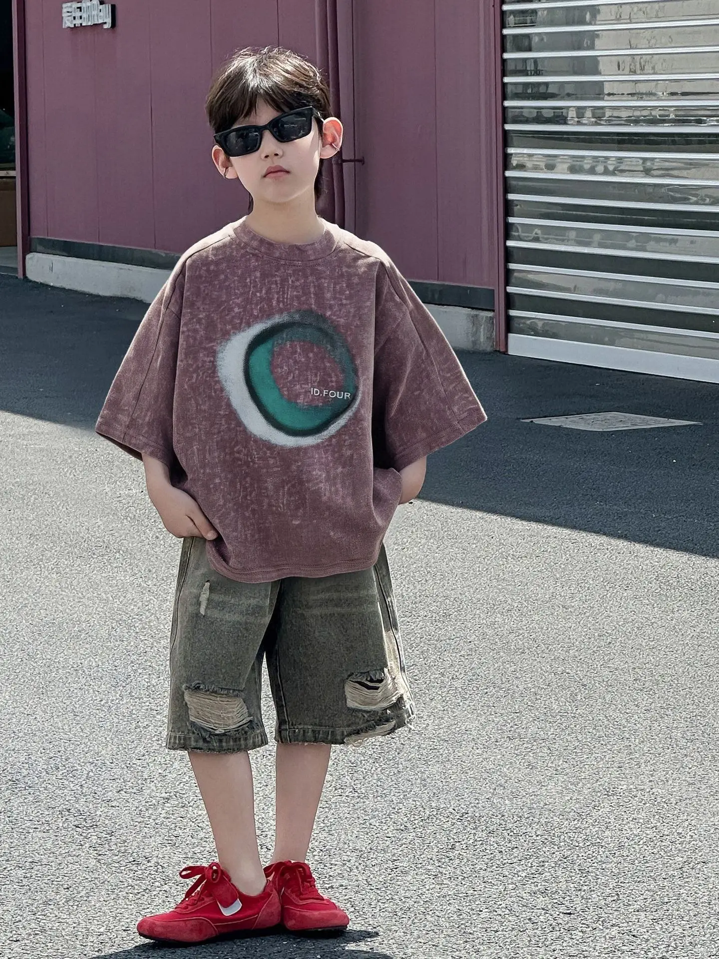 Boys T-shirt Purple Round Logo Short Sleeve 2025
