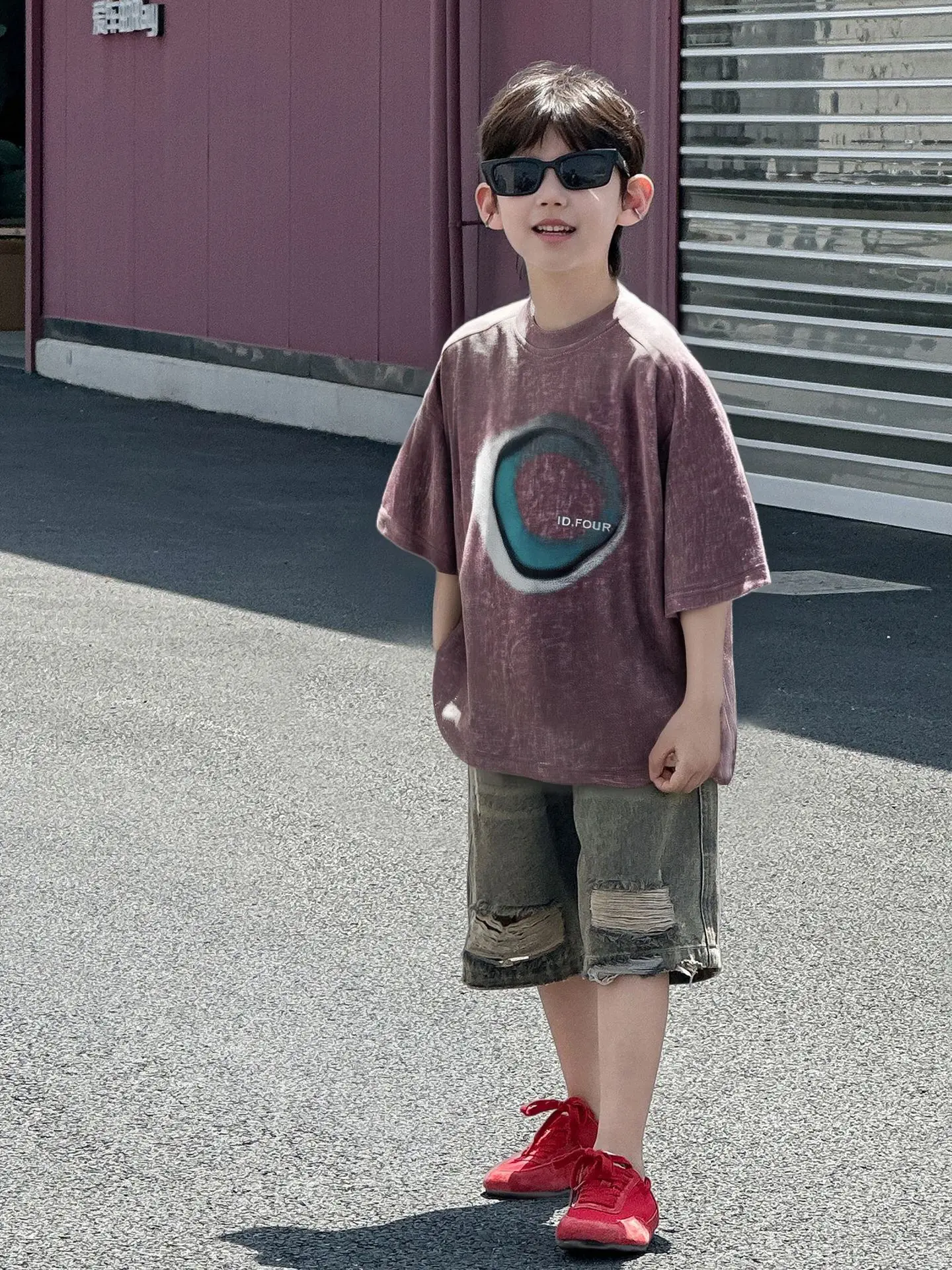 Boys T-shirt Purple Round Logo Short Sleeve 2025