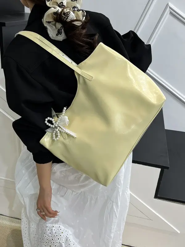 Gold Leather Tote Bag for Women Large Capacity 2025