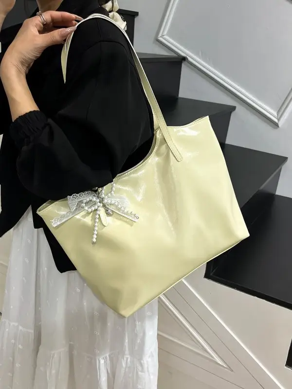 Gold Leather Tote Bag for Women Large Capacity 2025