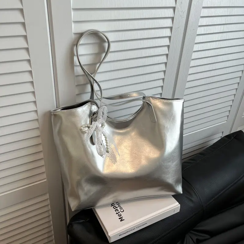 Gold Leather Tote Bag for Women Large Capacity 2025