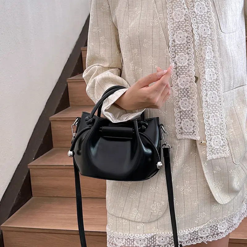 White Pleated Handbag with Crossbody Strap for Women