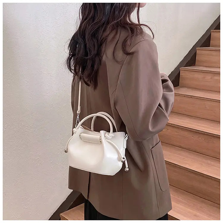 White Pleated Handbag with Crossbody Strap for Women — feature 15