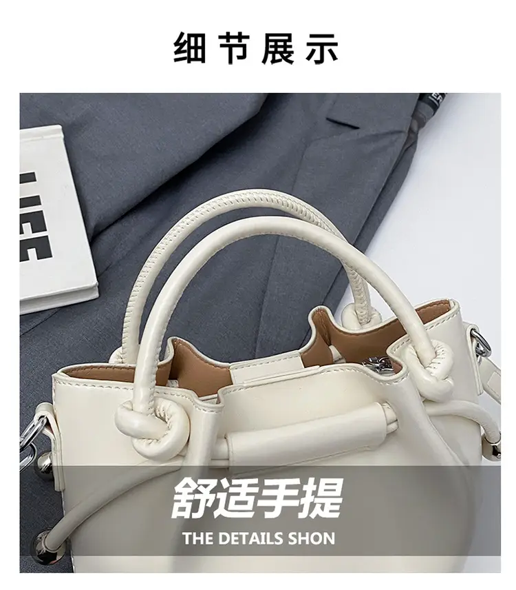 White Pleated Handbag with Crossbody Strap for Women — feature 6