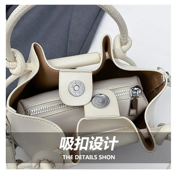 White Pleated Handbag with Crossbody Strap for Women — feature 7