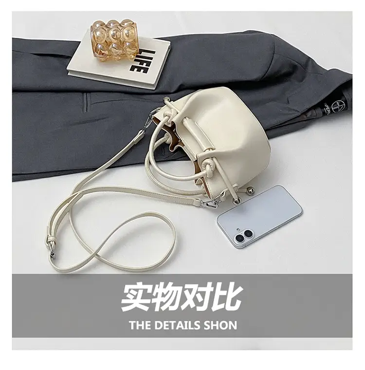 White Pleated Handbag with Crossbody Strap for Women — feature 9