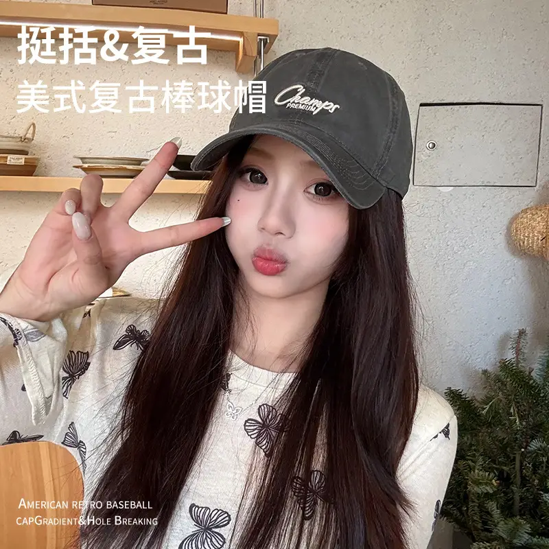 Korean Washed Cotton Baseball Cap Red Men Women - Image 7