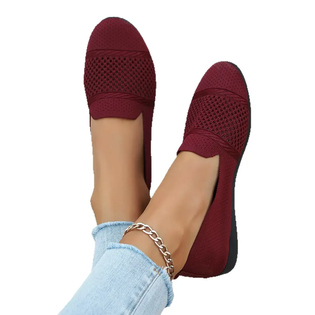 Women's Fashion Large Size Flats 2025 New Knitted Breathable Low-Cut Slip-On Breathable Shallow Mouth Bean Shoes - Image 5