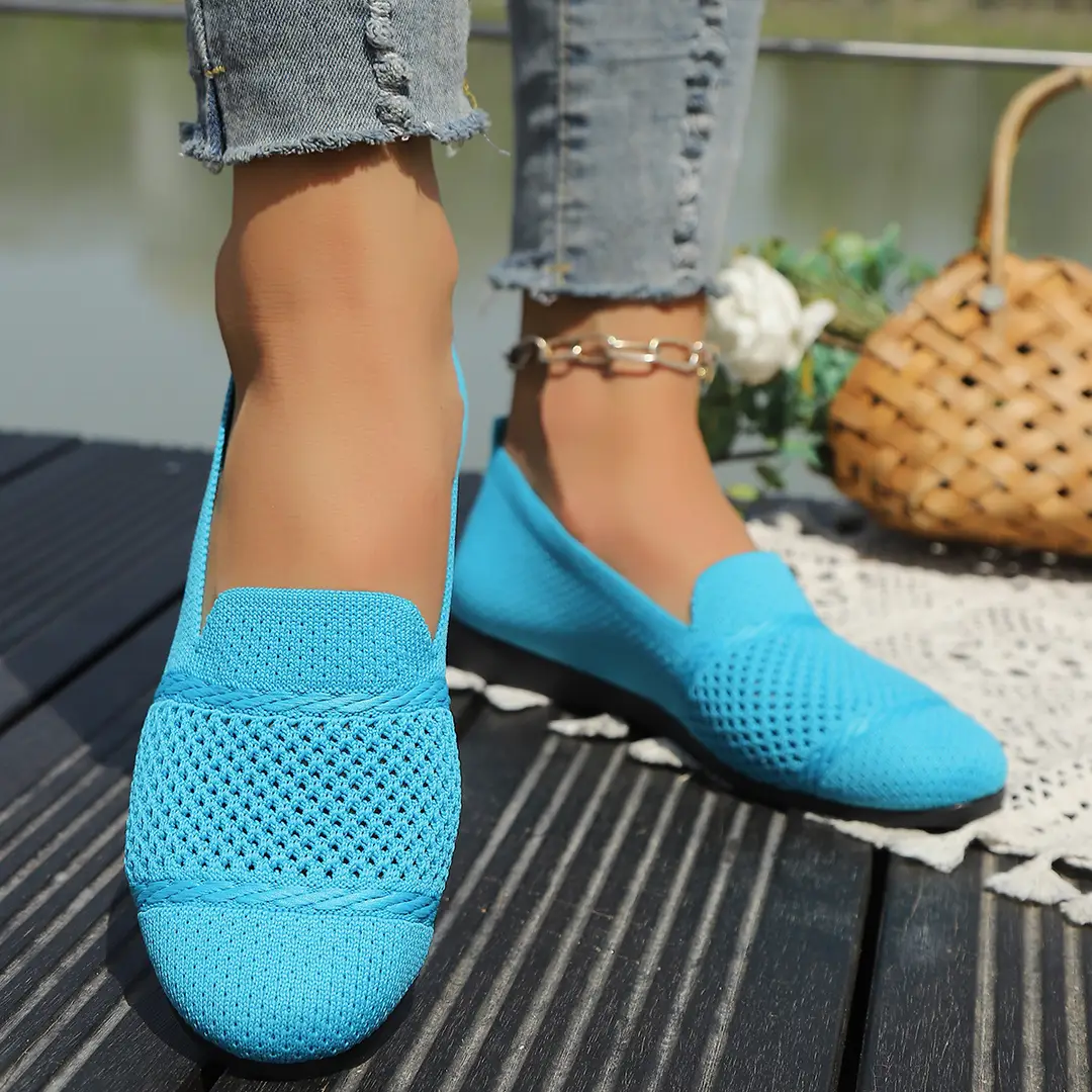 Women's Fashion Large Size Flats 2025 New Knitted Breathable Low-Cut Slip-On Breathable Shallow Mouth Bean Shoes — feature 10