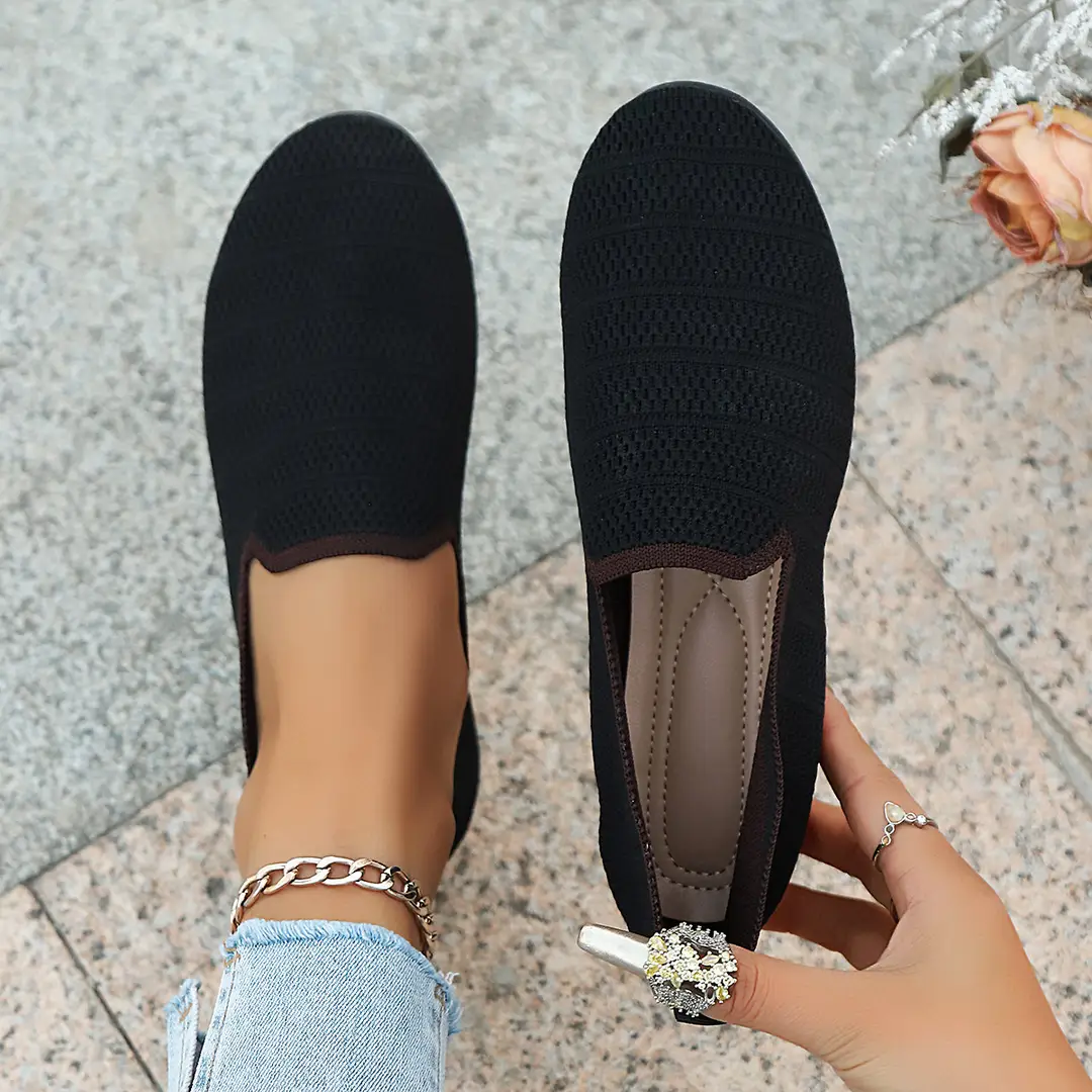 Women's Fashion Large Size Flats 2025 New Knitted Breathable Low-Cut Slip-On Breathable Shallow Mouth Bean Shoes — feature 43