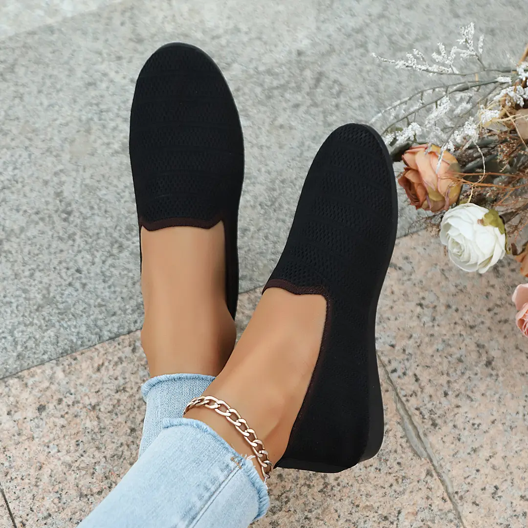 Women's Fashion Large Size Flats 2025 New Knitted Breathable Low-Cut Slip-On Breathable Shallow Mouth Bean Shoes — feature 44