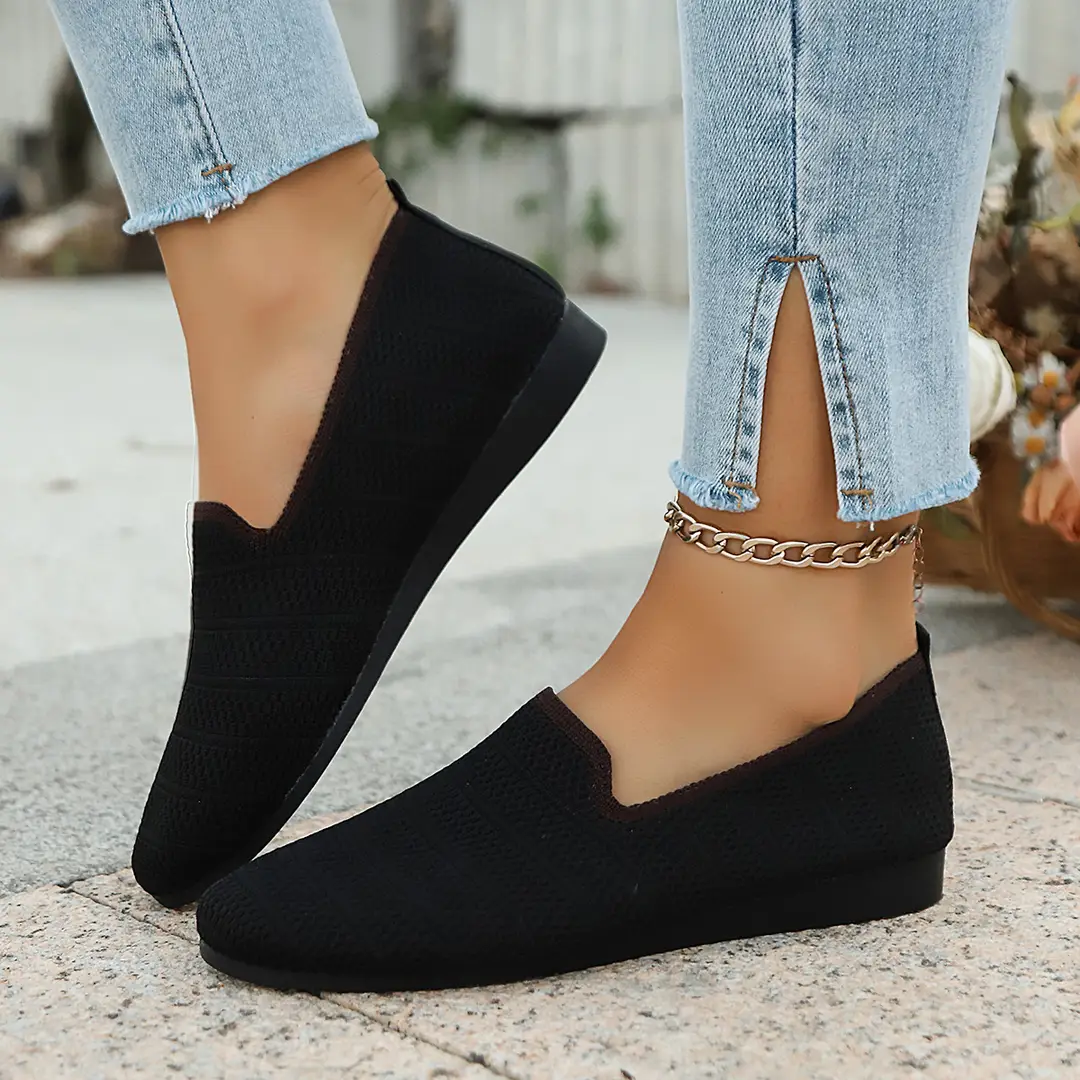 Women's Fashion Large Size Flats 2025 New Knitted Breathable Low-Cut Slip-On Breathable Shallow Mouth Bean Shoes — feature 46
