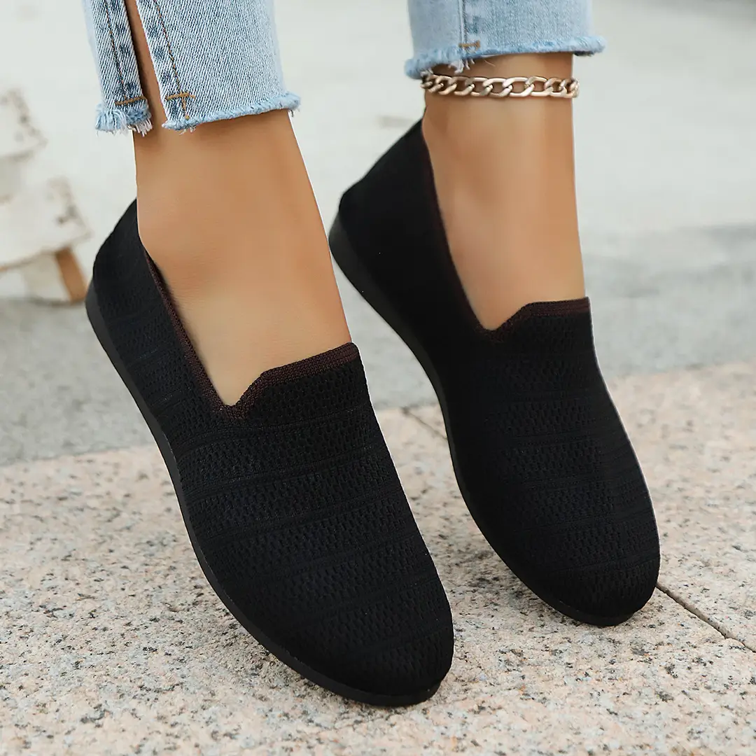 Women's Fashion Large Size Flats 2025 New Knitted Breathable Low-Cut Slip-On Breathable Shallow Mouth Bean Shoes — feature 48