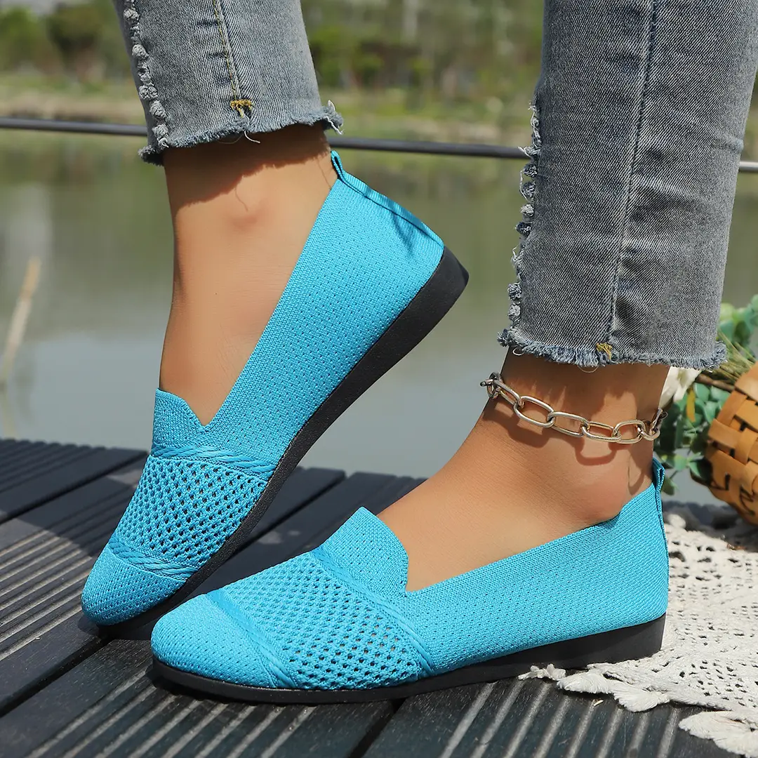 Women's Fashion Large Size Flats 2025 New Knitted Breathable Low-Cut Slip-On Breathable Shallow Mouth Bean Shoes — feature 9