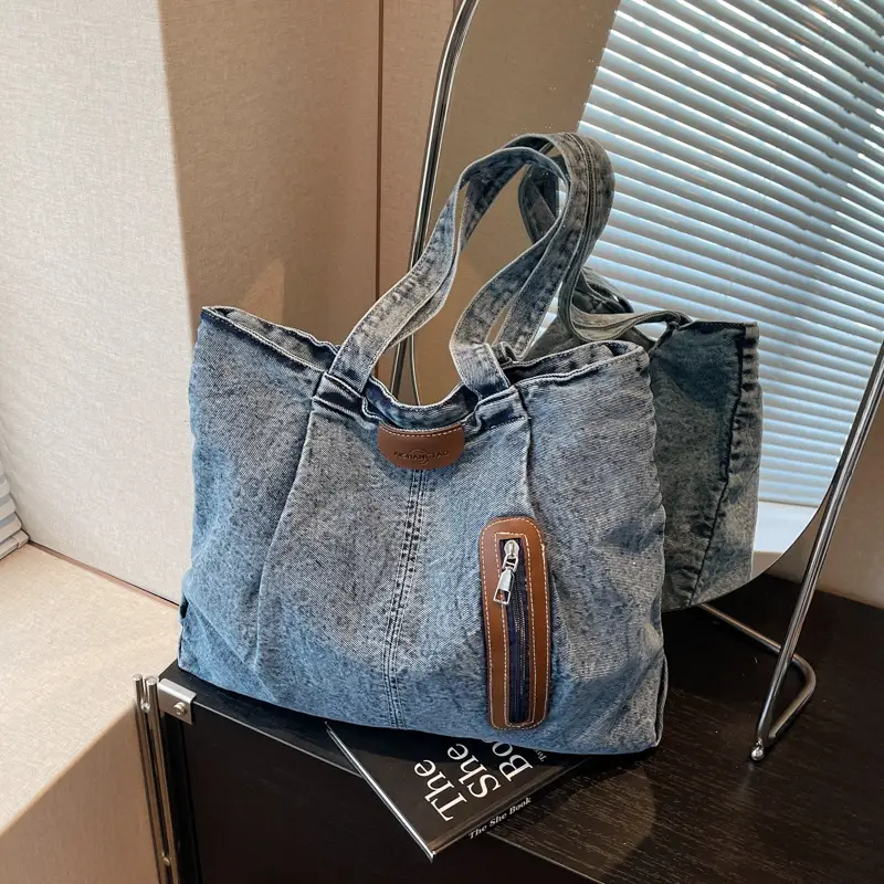 Retro Wash Denim Crossbody Bag Large Capacity