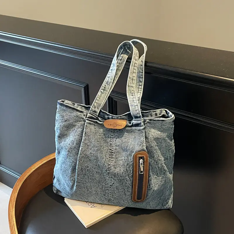 Retro Wash Denim Crossbody Bag Large Capacity