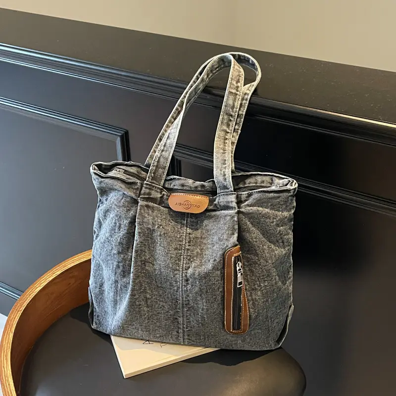 Retro Wash Denim Crossbody Bag Large Capacity