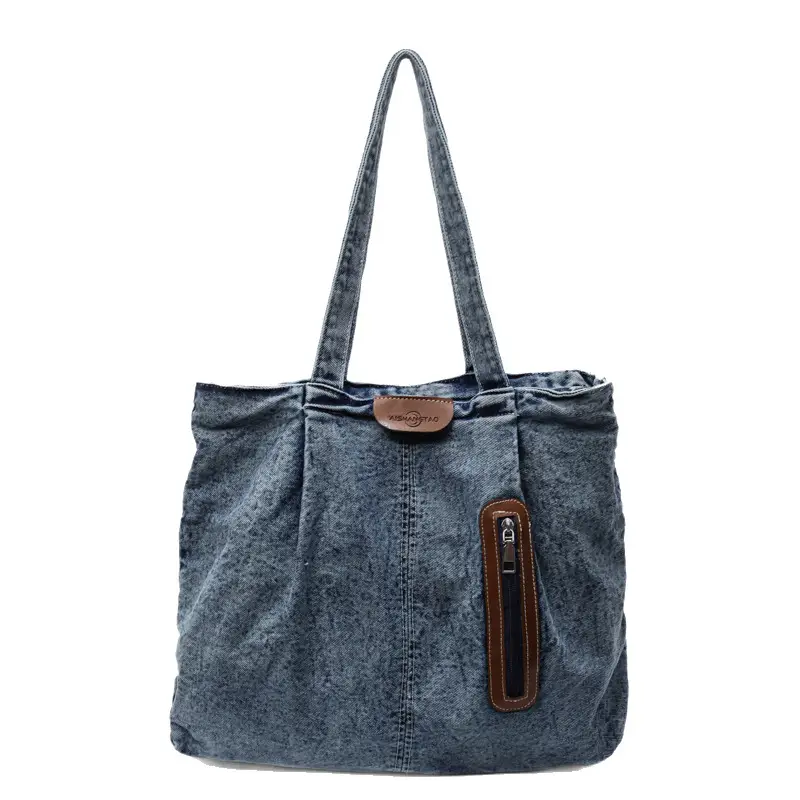 Retro Wash Denim Crossbody Bag Large Capacity