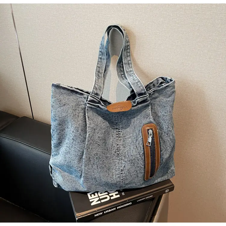 Retro Wash Denim Crossbody Bag Large Capacity — feature 14