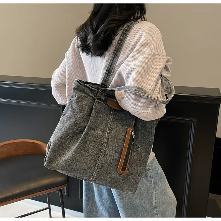 Retro Wash Denim Crossbody Bag Large Capacity — feature 21