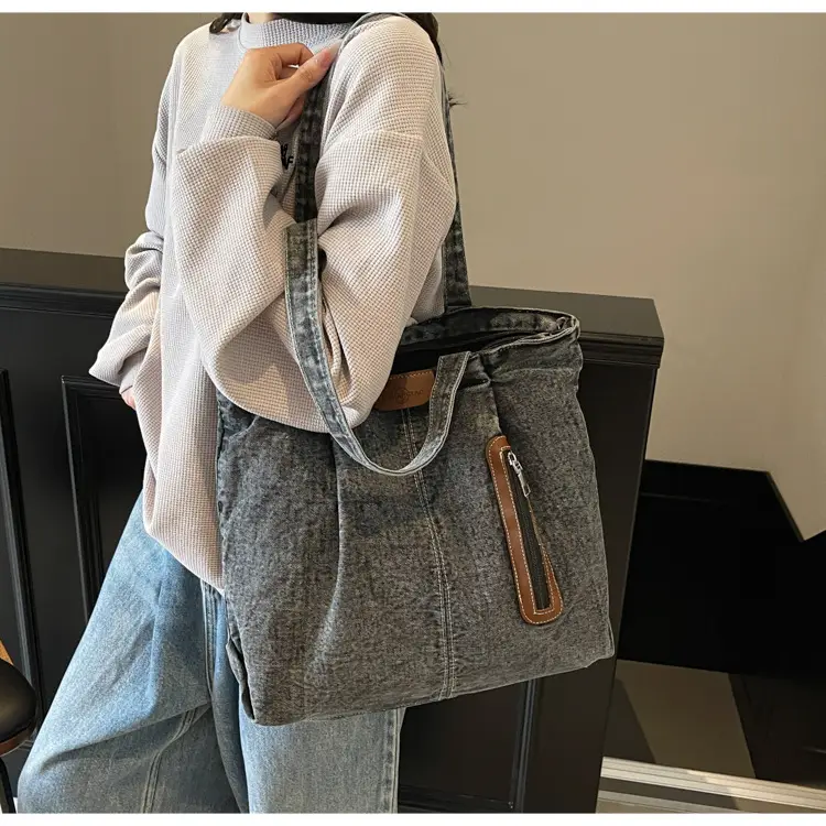 Retro Wash Denim Crossbody Bag Large Capacity — feature 23