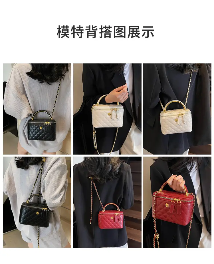 Red Diamond Plaid Chain Shoulder Bag for Women — feature 10