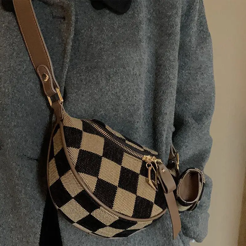 Vintage Checkerboard Shoulder Crossbody Bag for Women