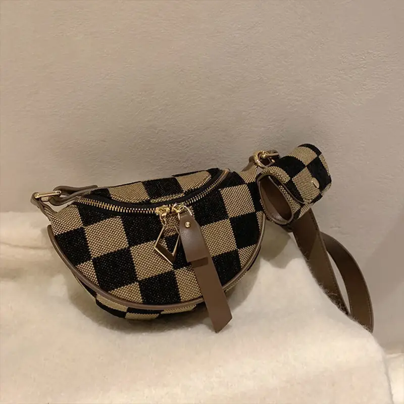 Vintage Checkerboard Shoulder Crossbody Bag for Women