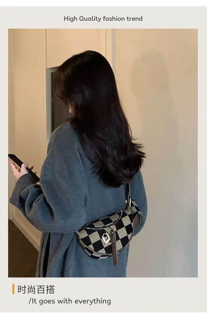 Vintage Checkerboard Shoulder Crossbody Bag for Women — feature 9