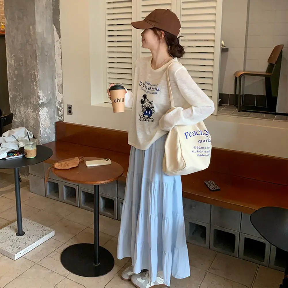S011 White Mickey Mouse Loose Sun Protection Blouse Long-Sleeved T-Shirt Women's Summer New Popular Air-Conditioning Shirt Light Top