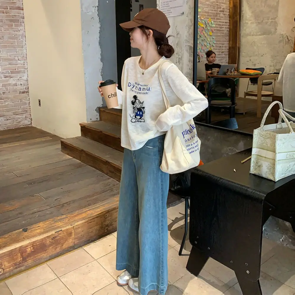 S011 White Mickey Mouse Loose Sun Protection Blouse Long-Sleeved T-Shirt Women's Summer New Popular Air-Conditioning Shirt Light Top