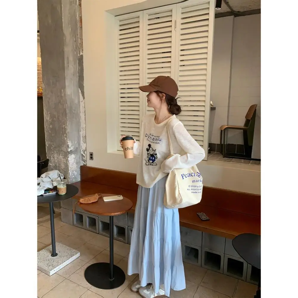 S011 White Mickey Mouse Loose Sun Protection Blouse Long-Sleeved T-Shirt Women's Summer New Popular Air-Conditioning Shirt Light Top — feature 3