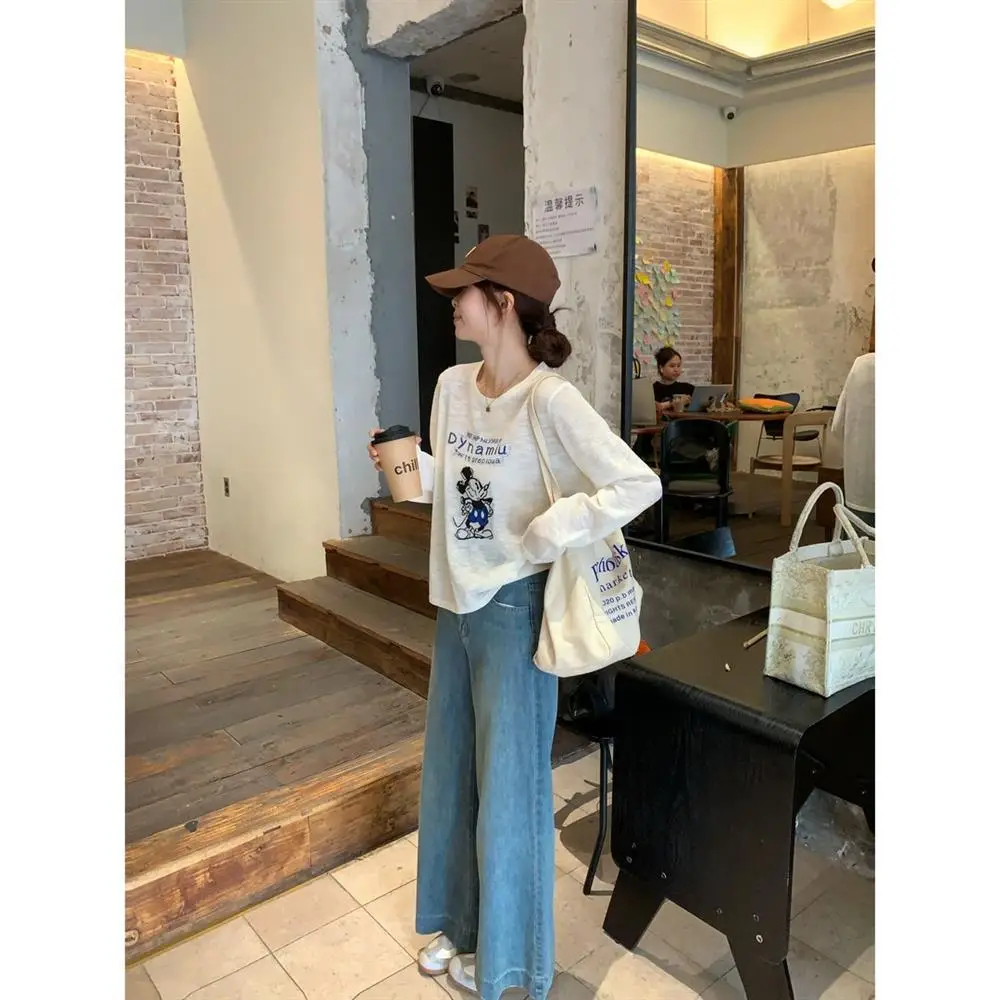 S011 White Mickey Mouse Loose Sun Protection Blouse Long-Sleeved T-Shirt Women's Summer New Popular Air-Conditioning Shirt Light Top — feature 5