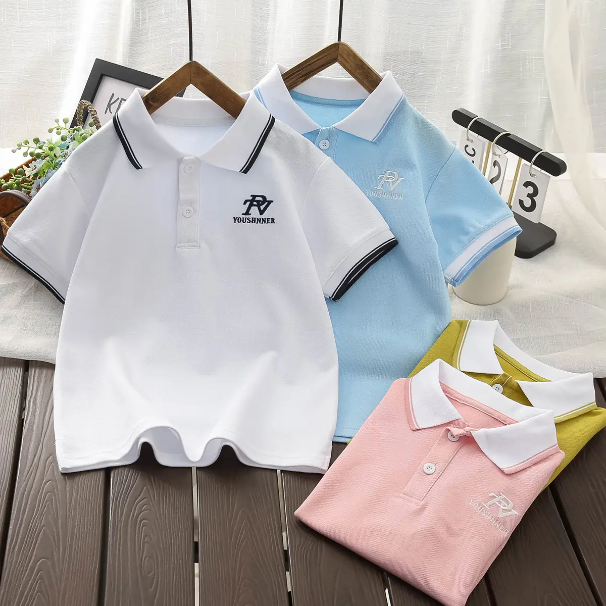 2025 Boys Polo Shirt White Blue Pink Short Sleeve Embroidered - Image 5