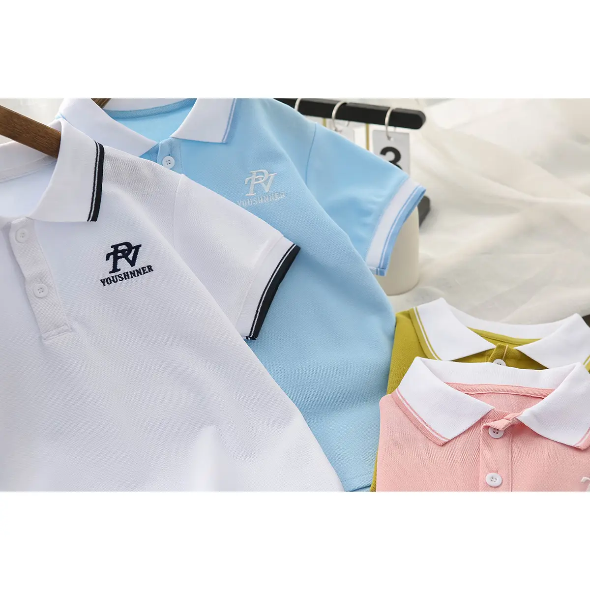 2025 Boys Polo Shirt White Blue Pink Short Sleeve Embroidered - Image 6
