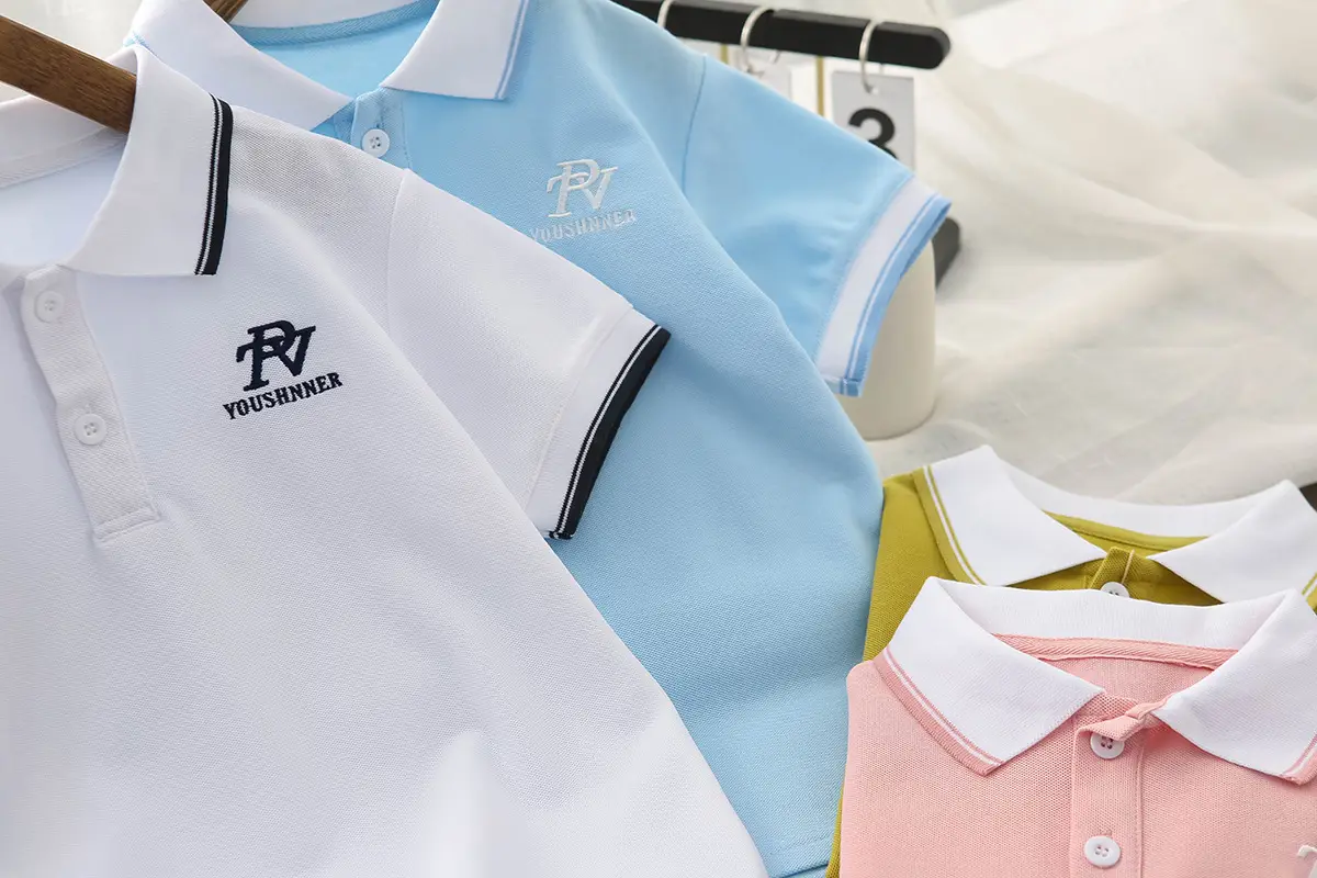 2025 Boys Polo Shirt White Blue Pink Short Sleeve Embroidered — feature 2