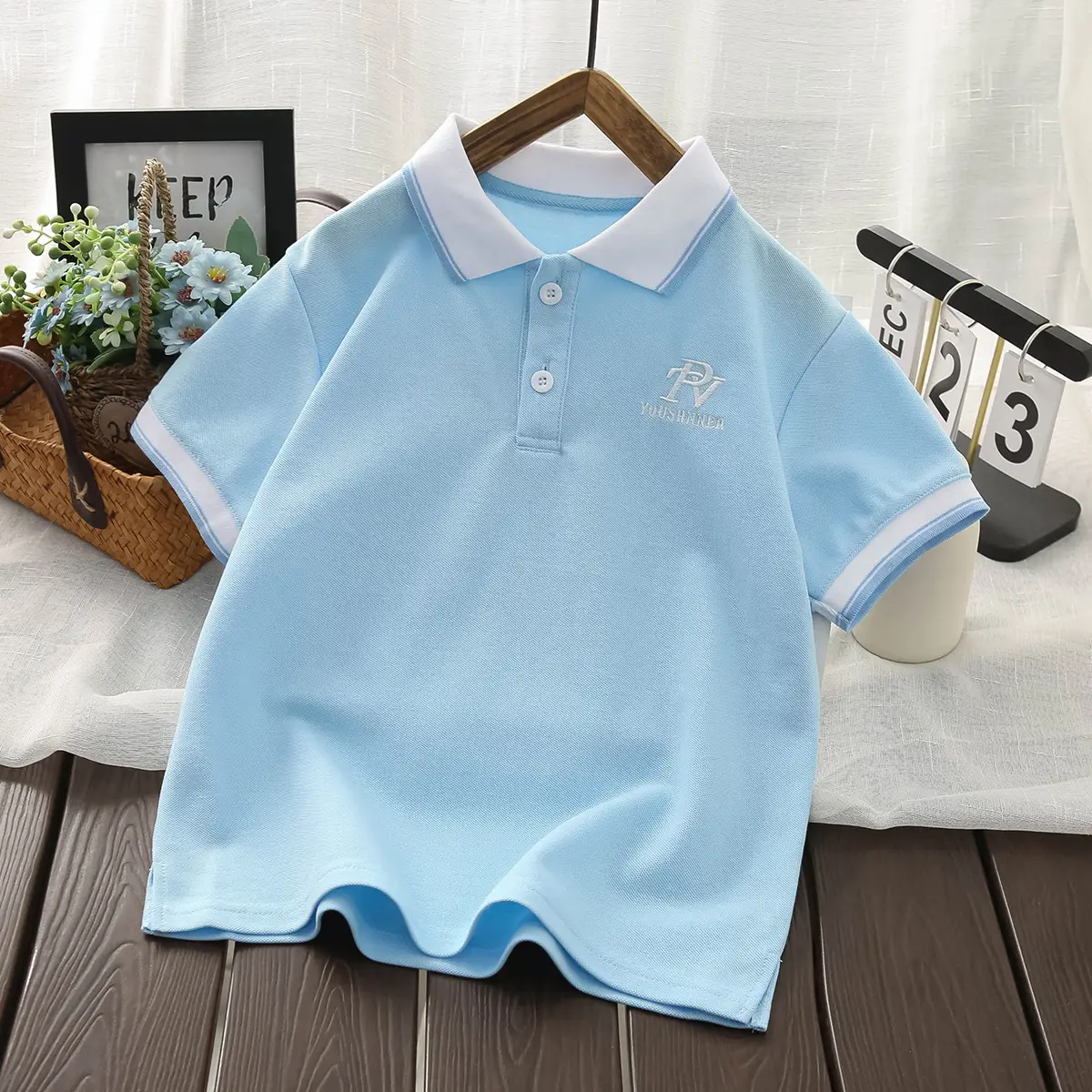 2025 Boys Polo Shirt White Blue Pink Short Sleeve Embroidered — feature 5