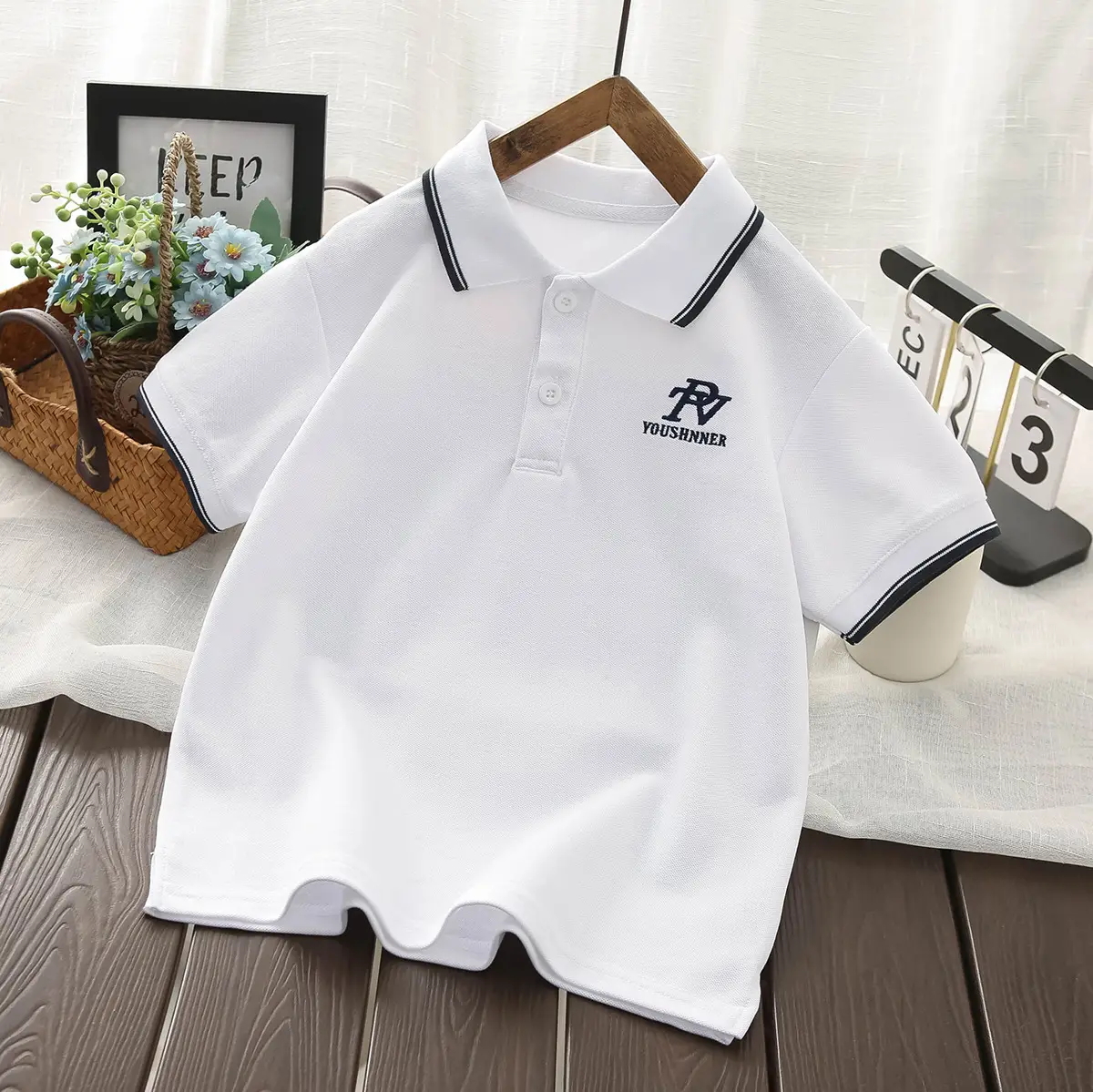 2025 Boys Polo Shirt White Blue Pink Short Sleeve Embroidered — feature 6