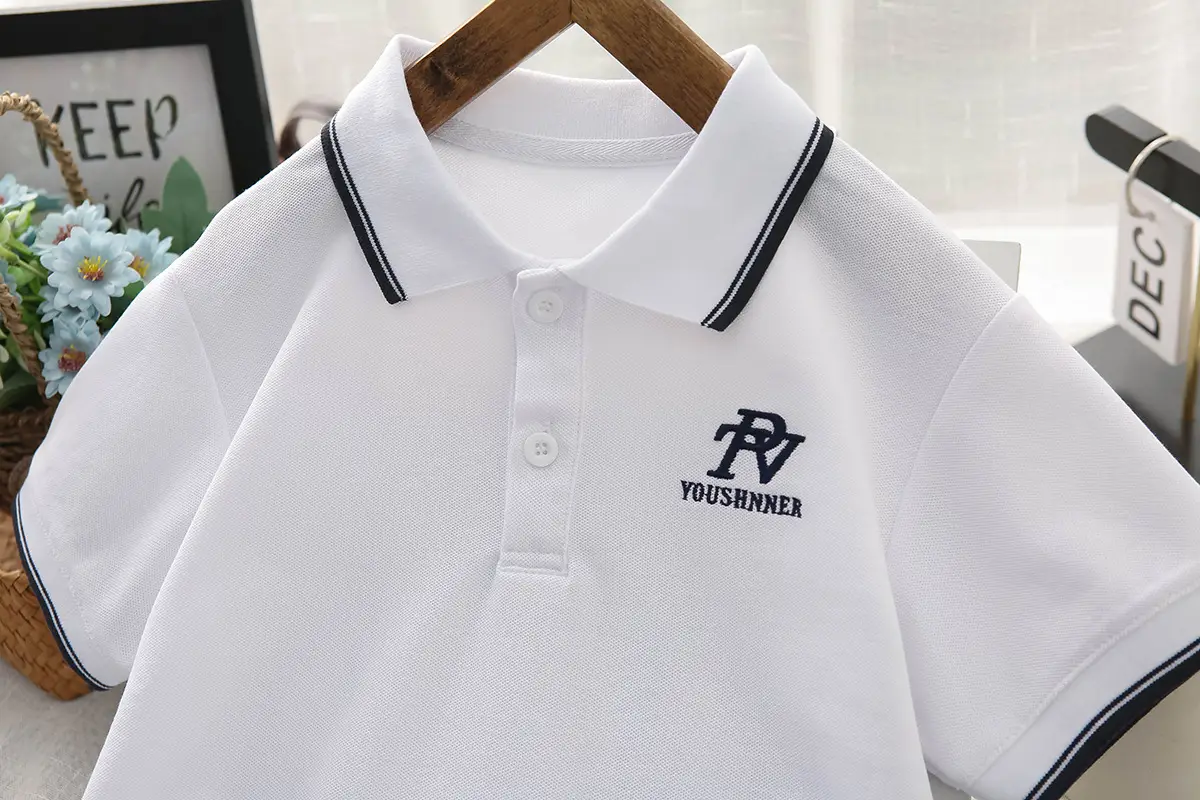 2025 Boys Polo Shirt White Blue Pink Short Sleeve Embroidered — feature 8