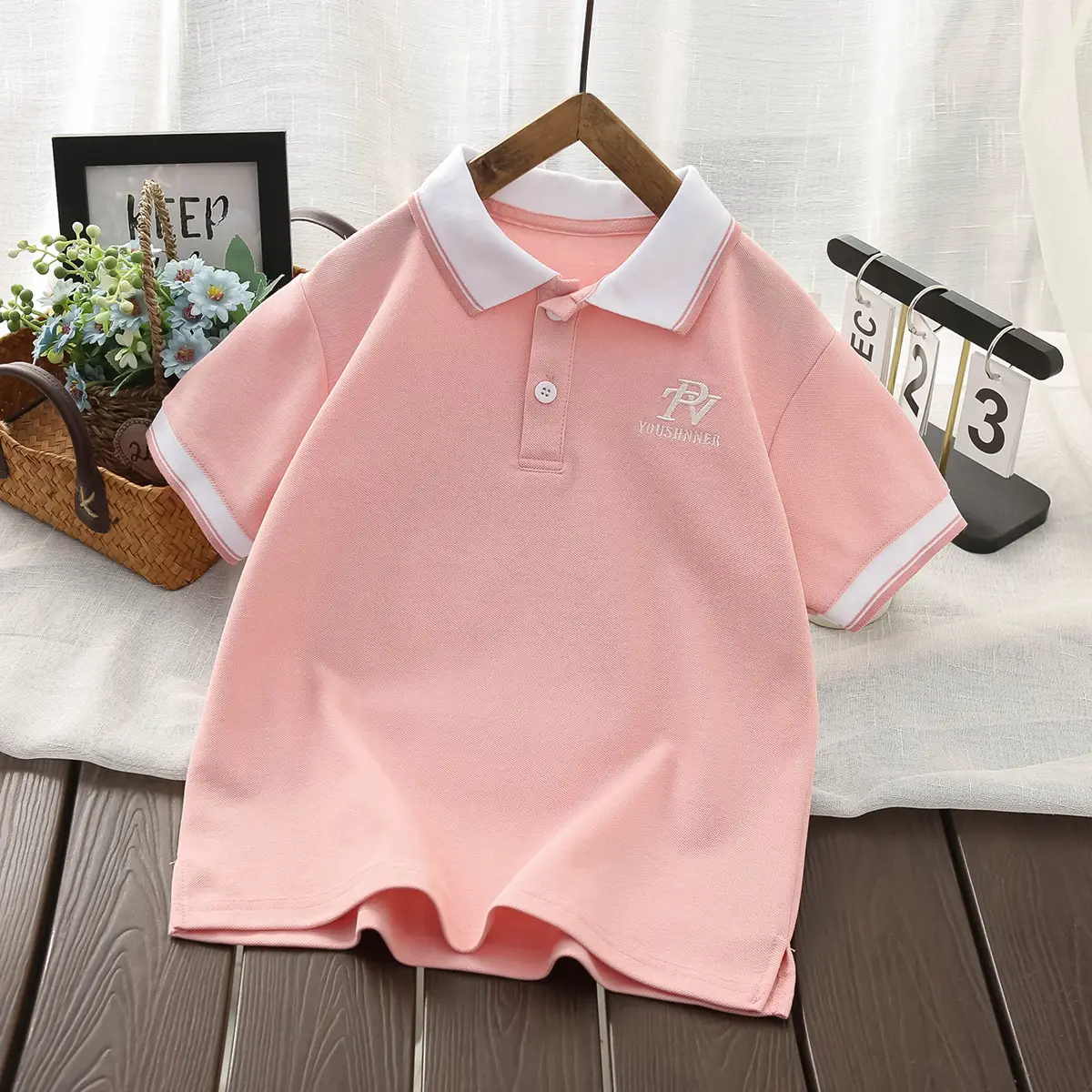 2025 Boys Polo Shirt White Blue Pink Short Sleeve Embroidered - Image 2