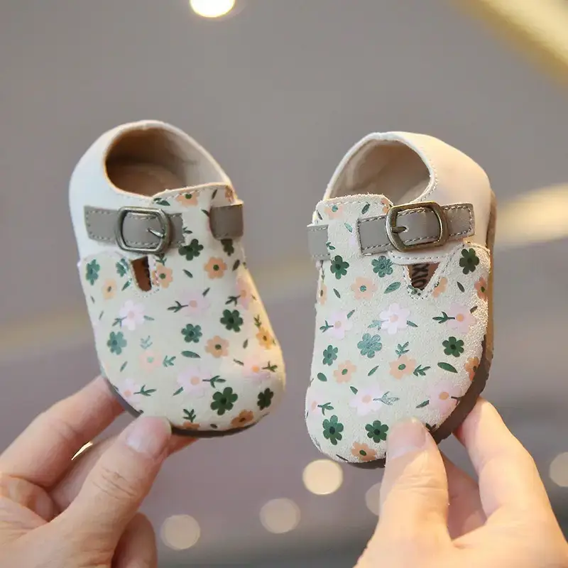 Baby Girl's Floral Birkenneth Shoes White with Buckle